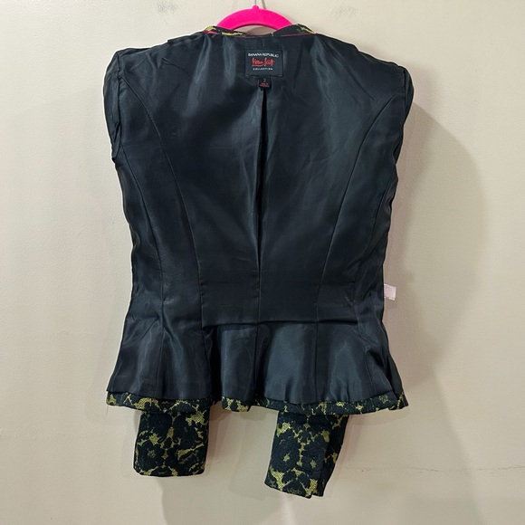 Banana Republic L’Wren Scott Blazer Bright Celery Black Floral Jacquard Peplum 2 - Picture 5 of 11